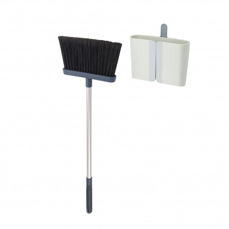Joseph Joseph 65002 Broom with Wall Mount, 93.6 x 25.6 x 7.8 cm, Non-Slip Handle, Cleaning Comb, Blue
