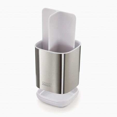 Joseph Joseph EasyStore Toothbrush Holder 70530, 12 x 9.5 x 9.5 cm, 3 compartments, collapsible, drainage hole, white/stainless steel
