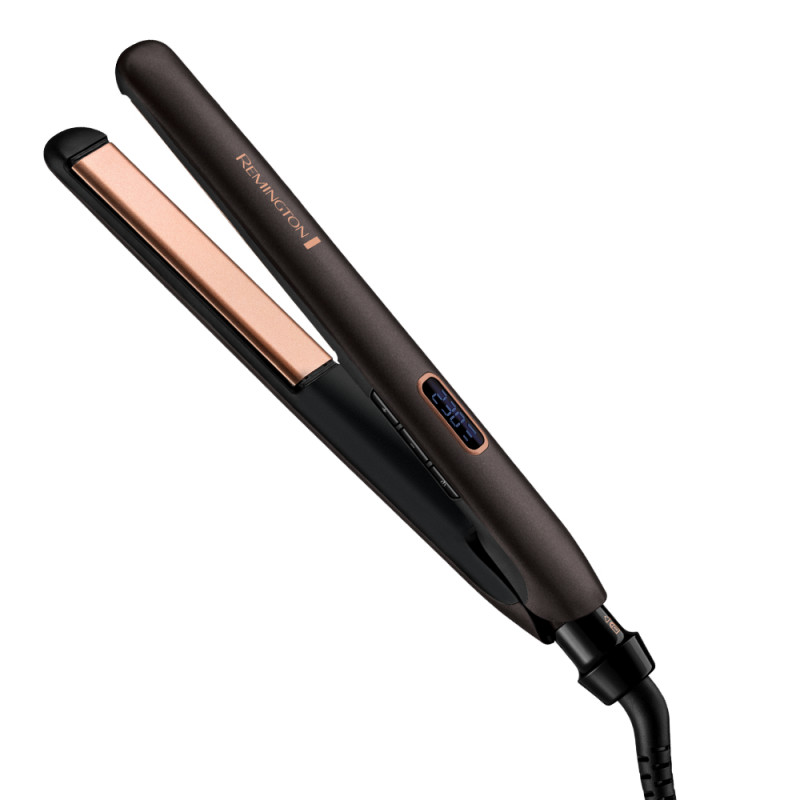 Преса за коса Remington S5700 Copper Radiance, Керамични плочи Advanced Ceramic, Дигитален дисплей, Черен/Меден