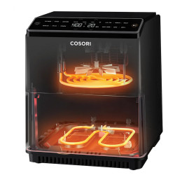 Фритюрник с горещ въздух Cosori Dual Blaze™ CAF-P681S, 1700 W, 6.4 л, 12 програми, Таймер, Черен