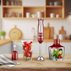 Oliver Voltz OV51112KSC 3-in-1 Blender, Chopper, and Mixer, 800W, 700 ml, Stainless Steel Attachment, 2 Speeds, Red