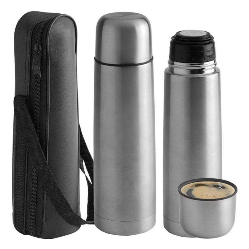Rosberg R52010A Thermos, 1 liter, with carrying case and cup, stopper, stainless steel