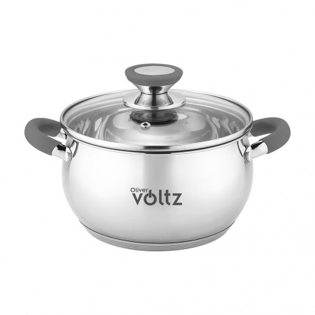 Κατσαρόλα Oliver Voltz OV51210N20, 20 cm, 3.5 l, Επαγωγή, Γκρι λαβές από σιλικόνη, Inox/Γκρί