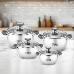 Oliver Voltz OV51210N22 Saucepan, 22 cm, 4.6 L, Induction, Silicone Handles, Stainless Steel/Gray