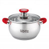 Oliver Voltz OV51210N24 Saucepan, 24 cm, 6 L, Induction, Silicone Handles, Stainless Steel/Red