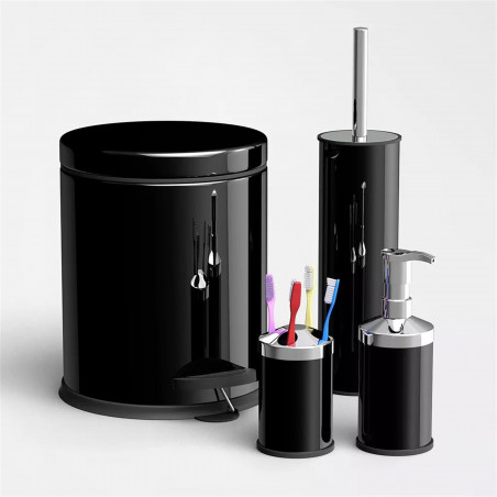 Set baie Vinoks 652400, Cos 5 L, Perie, Dozator de sapun, Cana, Negru