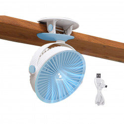 Ventilator cu USB Beper P206VEN420, 10W, 3 viteze, Autonomie pana la 5 ore, Oscilatie, Pompare, Albastru/alb