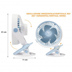 Ventilator cu USB Beper P206VEN420, 10W, 3 viteze, Autonomie pana la 5 ore, Oscilatie, Pompare, Albastru/alb