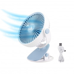 Ventilator cu USB Beper P206VEN420, 10W, 3 viteze, Autonomie pana la 5 ore, Oscilatie, Pompare, Albastru/alb