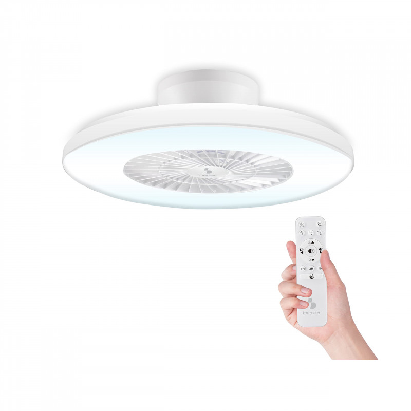 Ανεμιστήρας οροφής 2 σε 1 Beper P206VEN650, Λάμπα LED, 40W, 3 ταχύτητες, Χρονοδιακόπτης, Λευκό