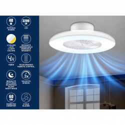 Beper P206VEN650 2-in-1 Ceiling Fan with LED Light, 40W, 3 Speeds, Timer, White