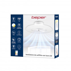 Beper P206VEN650 2-in-1 Ceiling Fan with LED Light, 40W, 3 Speeds, Timer, White