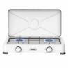 Rosberg R51454E2 Double Gas Stove with Lid, 2 x 2.2 kWh, 30 mbar, Carbon Steel, White