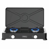 Rosberg R51454E2 Double Gas Stove with Lid, 2 x 2.2 kWh, 30 mbar, Carbon Steel, Black