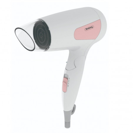 Rosberg R51100N Travel Hair Dryer, 1200W, Foldable Handle, 3 Speed Settings, White/Pink