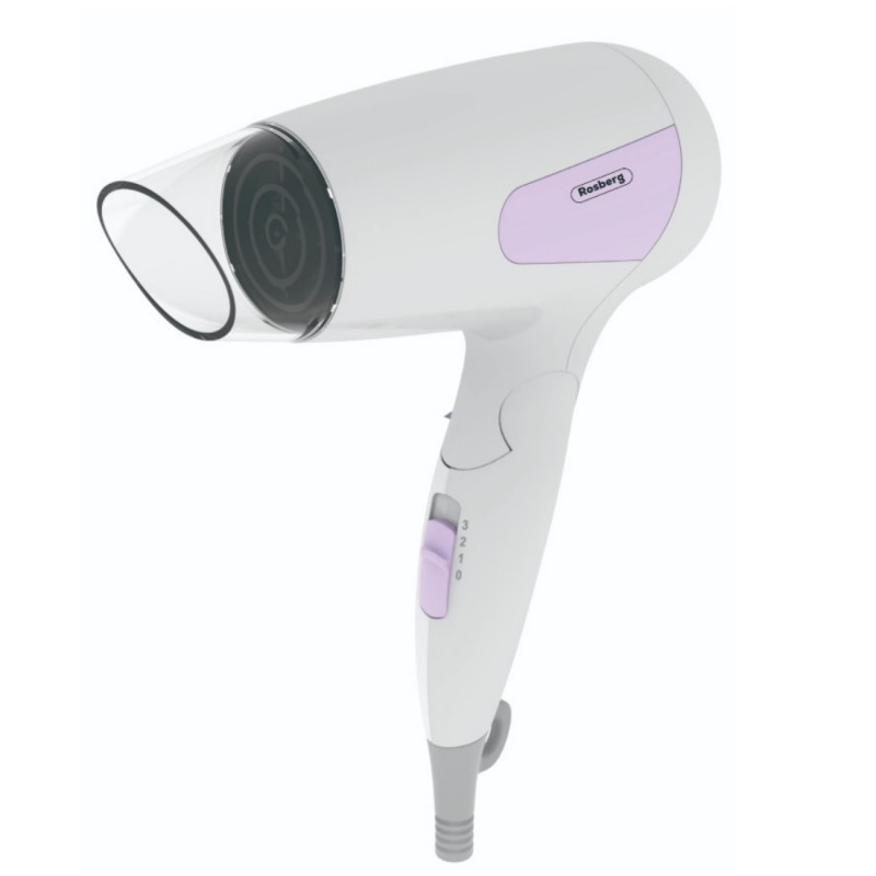 Rosberg R51100N Travel Hair Dryer, 1200W, Foldable Handle, 3 Speed Settings, White/Purple