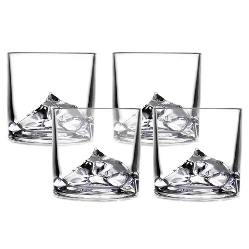LIITON L10200 Denali Whiskey Glass Set, 270 ml, 4-piece set, Thick-walled, 3D base shaped like Mount Everest, Clear