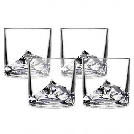 LIITON L10200 Denali Whiskey Glass Set, 270 ml, 4-piece set, Thick-walled, 3D base shaped like Mount Everest, Clear