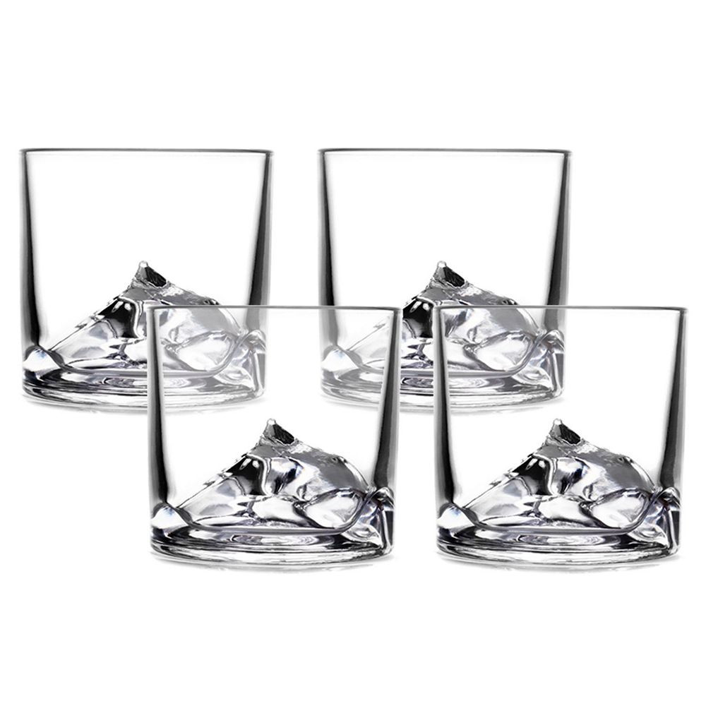 Set de pahare de whisky LIITON L10200 Everest, 270 ml, 4 buc., pereți groși, fund 3D în formă de vârful Everest, transparent
