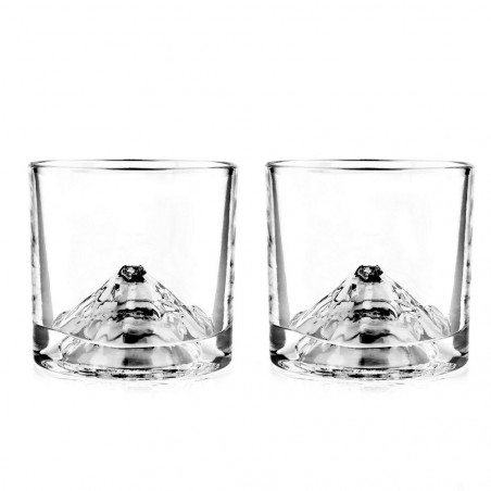 LIITON L60200 Denali Whiskey Glass Set, 260 ml, 2 pieces, Thickened walls, 3D base shaped like Mount Fuji, Clear