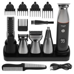 Adler AD 2946 5-in-1 Men's Grooming Kit, 600 mAh, 6 attachments, 60-minute runtime, LCD display, Black/Stainless Steel