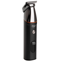 Adler AD 2946 5-in-1 Men's Grooming Kit, 600 mAh, 6 attachments, 60-minute runtime, LCD display, Black/Stainless Steel