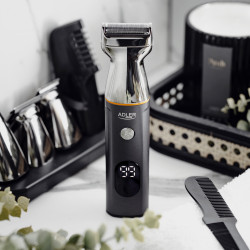 Adler AD 2946 5-in-1 Men's Grooming Kit, 600 mAh, 6 attachments, 60-minute runtime, LCD display, Black/Stainless Steel