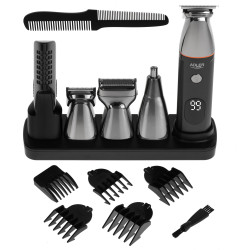 Adler AD 2946 5-in-1 Men's Grooming Kit, 600 mAh, 6 attachments, 60-minute runtime, LCD display, Black/Stainless Steel