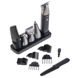 Adler AD 2946 5-in-1 Men's Grooming Kit, 600 mAh, 6 attachments, 60-minute runtime, LCD display, Black/Stainless Steel