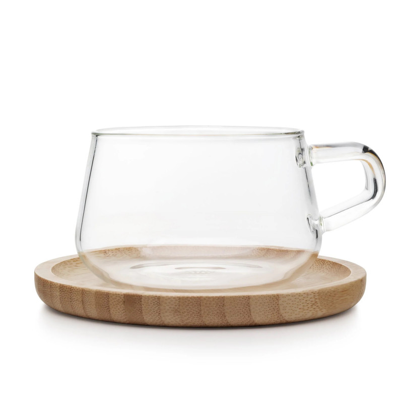 Viva Scandinavia CLASSIC V75800 Tea Cup and Saucer, 250 ml, Glass, Bamboo, Clear