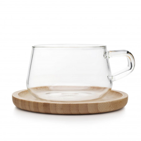 Viva Scandinavia CLASSIC V75800 Tea Cup and Saucer, 250 ml, Glass, Bamboo, Clear