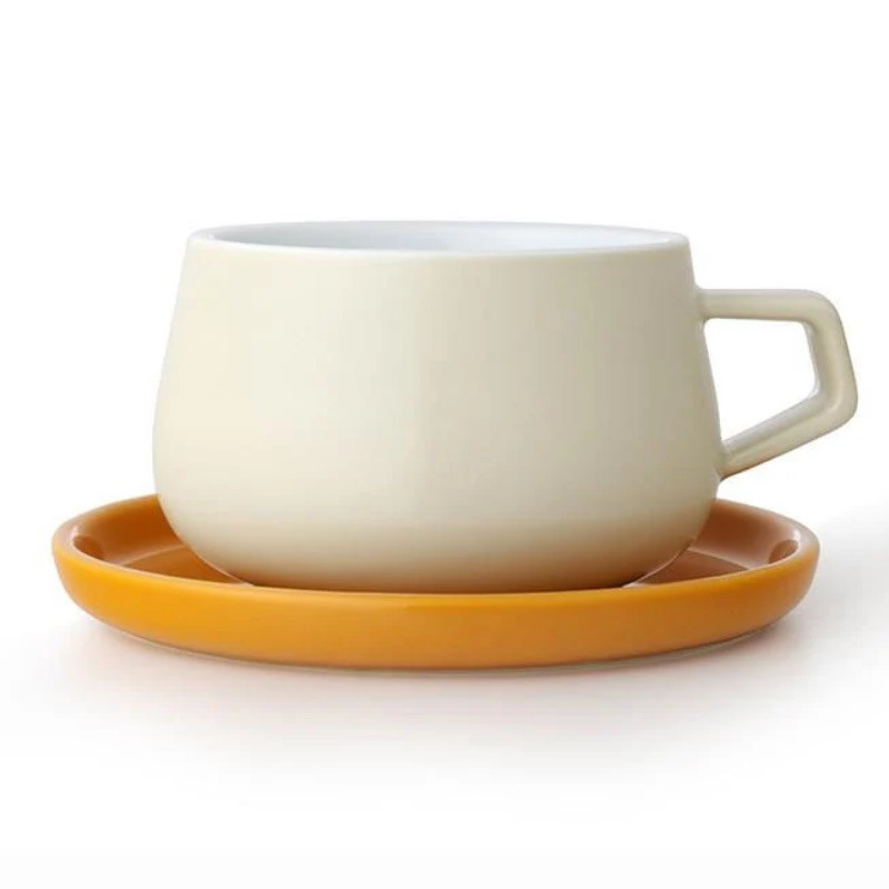 Viva Scandinavia ELLA CLASSIC V79741 Tea Cup and Saucer, 250 ml, Porcelain, White/Yellow