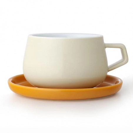 Viva Scandinavia ELLA CLASSIC V79741 Tea Cup and Saucer, 250 ml, Porcelain, White/Yellow