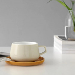 Viva Scandinavia ELLA CLASSIC V79741 Tea Cup and Saucer, 250 ml, Porcelain, White/Yellow