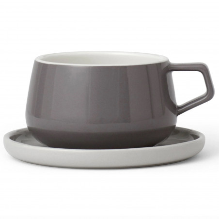 Viva Scandinavia ELLA CLASSIC V79748 Tea Cup and Saucer, 250 ml, Porcelain, Gray