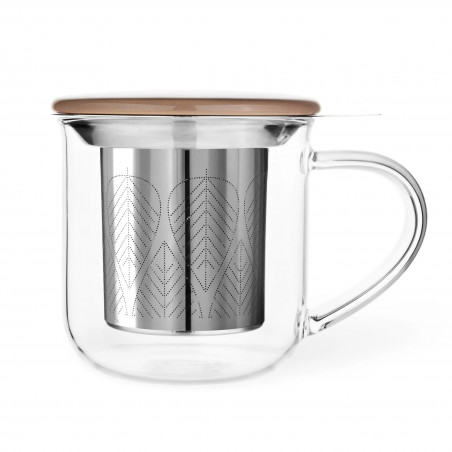 Viva Scandinavia MINIMA EVA V82762 Tea Cup with Strainer, 400 ml, Glass, Bamboo, Clear/Brown