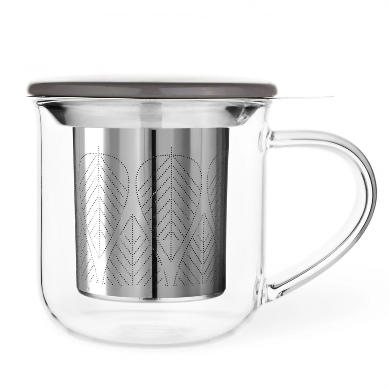 Viva Scandinavia MINIMA EVA V82748 Tea Cup with Strainer, 400 ml, Glass, Bamboo, Clear/Gray