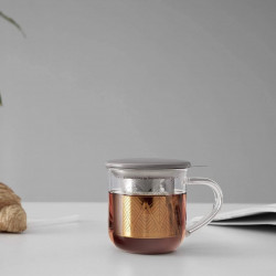 Viva Scandinavia MINIMA EVA V82748 Tea Cup with Strainer, 400 ml, Glass, Bamboo, Clear/Gray