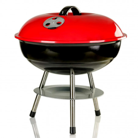 Faszéngrill ELITE ERQ-L14, 35,5 cm főzőfelület, Acél, Hamutál, Króm lábak, Piros/fekete