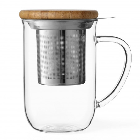 Viva Scandinavia MINIMA BALANCE V71400 Tea Cup with Strainer and Lid, 500 ml, Glass, Bamboo, Clear/Brown
