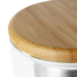 Viva Scandinavia MINIMA BALANCE V71400 Tea Cup with Strainer and Lid, 500 ml, Glass, Bamboo, Clear/Brown