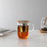 Viva Scandinavia MINIMA BALANCE V71400 Tea Cup with Strainer and Lid, 500 ml, Glass, Bamboo, Clear/Brown