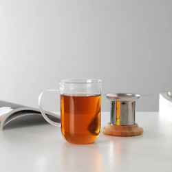 Viva Scandinavia MINIMA BALANCE V71400 Tea Cup with Strainer and Lid, 500 ml, Glass, Bamboo, Clear/Brown