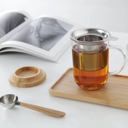 Viva Scandinavia MINIMA BALANCE V71400 Tea Cup with Strainer and Lid, 500 ml, Glass, Bamboo, Clear/Brown