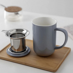 Viva Scandinavia MINIMA BALANCE V77554 Tea Cup with Strainer and Lid, 500 ml, Porcelain, Gray