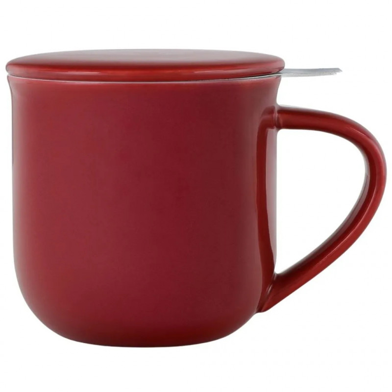 Viva Scandinavia MINIMA EVA V81440 Tea Cup with Strainer and Lid, 380 ml, Porcelain, Red