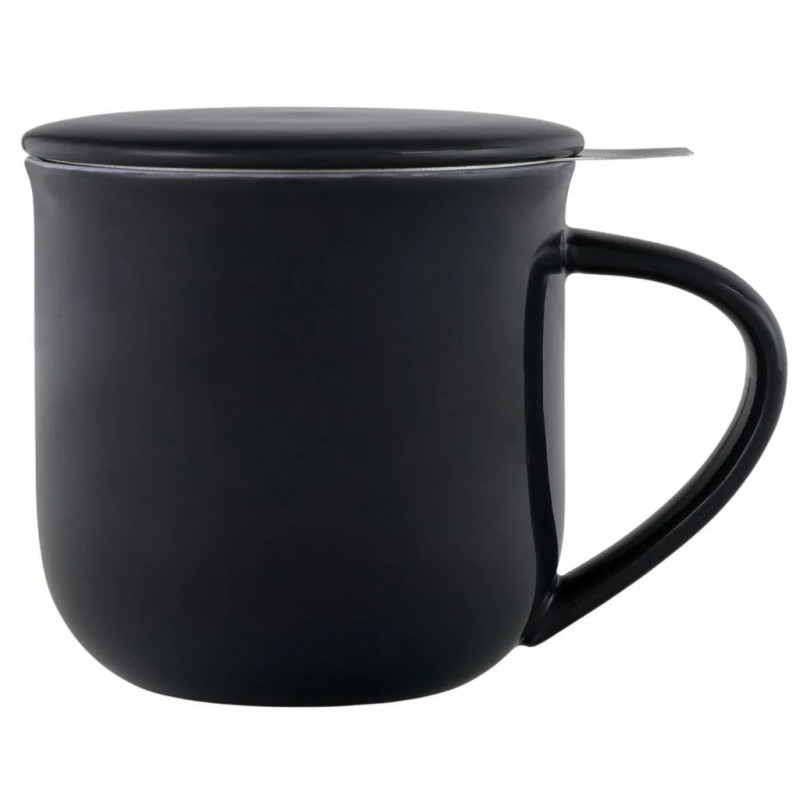 Viva Scandinavia MINIMA EVA V81445 Tea Cup with Strainer and Lid, 380 ml, Porcelain, Dark Blue