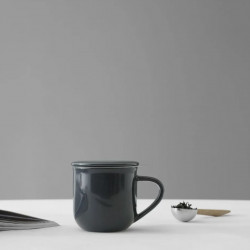 Viva Scandinavia MINIMA EVA V81445 Tea Cup with Strainer and Lid, 380 ml, Porcelain, Dark Blue