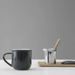 Viva Scandinavia MINIMA EVA V81445 Tea Cup with Strainer and Lid, 380 ml, Porcelain, Dark Blue