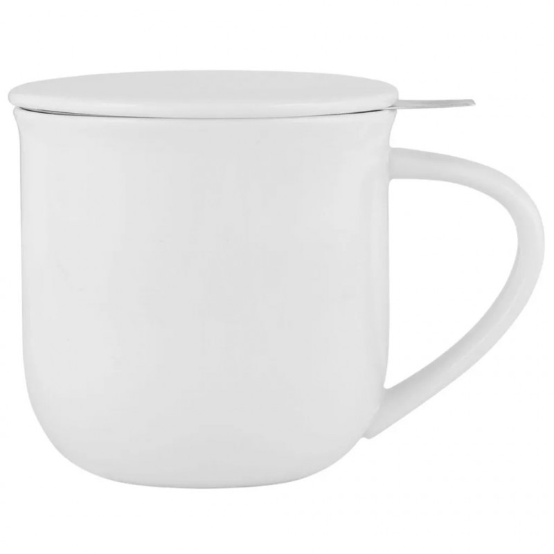 Viva Scandinavia MINIMA EVA V81402 Tea Cup with Strainer and Lid, 380 ml, Porcelain, White
